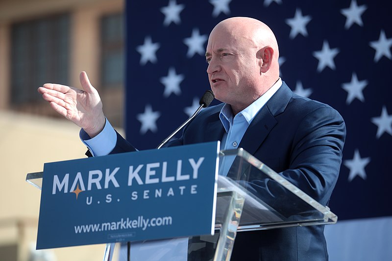 Mark Kelly speaking with supporters at the Phoenix launch of his 2019 U.S. Senate campaign at The Van Buren in Phoenix, Arizona.